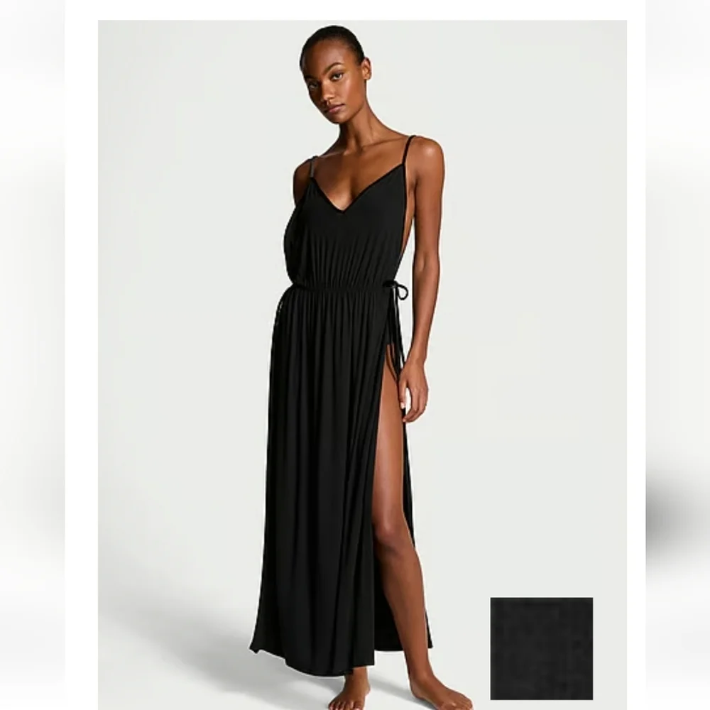 Victoria's Secret RIdded Modal Velvet -Trim Long Slip Dress